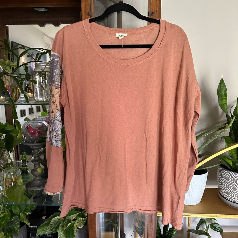 POL Women's Coral Long Sleeve Top with Artistic Sleeve